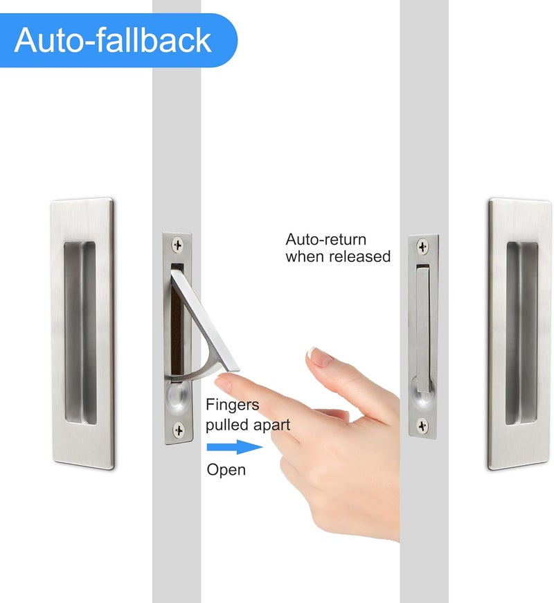 Dontay Pocket Door Pull Handle,304 Stainless Steel,Recessed Flush Finger Pulls&Edge Spring Pull,No Lock,More Than 1-1/8” Thickness Sliding Door (1Pack, Brushed Nickel, 4.72 inch (120 mm)) - Image 3